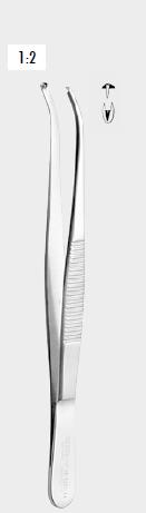 Пінцет хірургічний для тканин, 1x2 зубці, вигнутий, 16,0 см (cm) (з вольфрам-карбітними вставками)